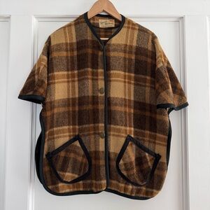 Vintage Trego’s Westwear brown plaid button poncho